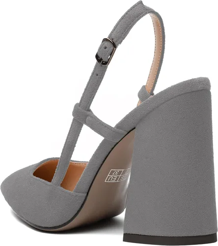 Vista 7 de WAYDERNS Zapatos de tacón alto grueso con hebilla para mujer, con correa ajustable y puntera puntiaguda, de 4 pulgadas