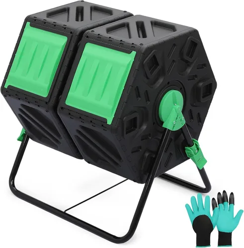 Vista 13 de MoNiBloom Compostador Giratorio de 43 Galones, Exterior Sin BPA Gran Cámara Doble Contenedor de Compost Giratorio Todas las Estaciones Trabajo