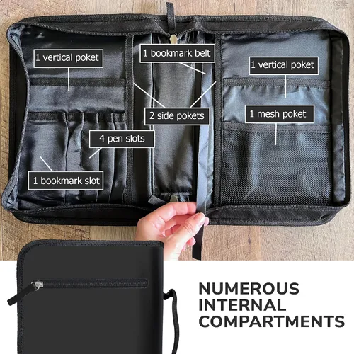 Vista 51 de DEHITE Funda para la Biblia para mujer, bolsas de transporte de la Biblia, tamaños medianos y grandes, ranuras para bolígrafos, tela de primera