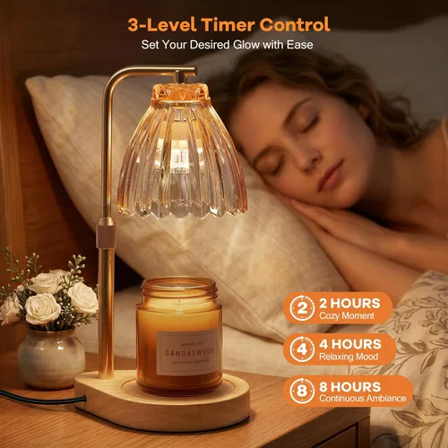 Vista 4 de Regalos de Navidad para mujeres Lámpara calefactora de velas con altura ajustable, temporizador y regulador de intensidad, regalos de cumpleaños