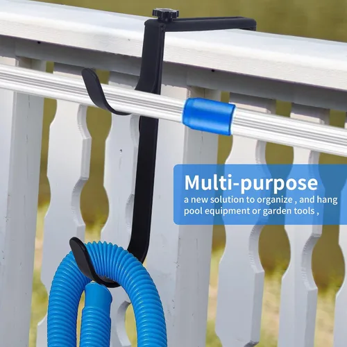 Vista 6 de Ganchos resistentes para postes de piscina, ganchos ajustables para postes, mangueras, desnatadores, ganchos negros para colgar accesorios