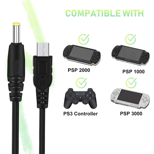 Vista 2 de Paquete de 2 cables de carga PSP, cable de alimentación USB portátil PSP y cable de datos para Sony PSP 1000 2000 3000, cable de carga 2 en 1