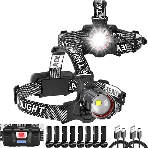 Vista 9 de ATDOALL Linterna frontal LED superbrillante, lámpara de cabeza recargable de alto lúmenes con sensor de movimiento, 5 modos, IPX5 impermeable, 90° 1