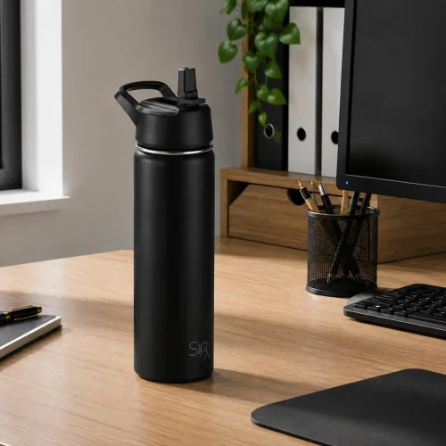 Vista 7 de SIPX™ Botella de Agua Aislada de 18 oz con 3 Tapas – Acero Inoxidable a Prueba de Fugas, Triple Aislamiento – Frío 24 Horas/Caliente 12 Horas – Negro