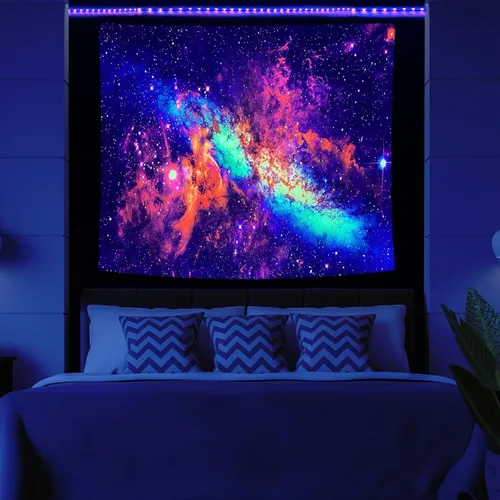 Vista 3 de PSYHILAR Blacklight Tapestry - Póster para colgar en la pared, diseño de galaxia, nebulosa, estrellas, galaxia, nebulosa, universo neón, reactivo a