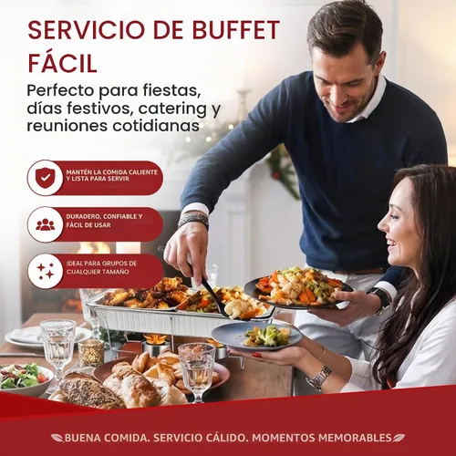 Vista 2 de Juego de platos desechables para bufé, 33 piezas de servidores de roce con calentadores de alimentos, cubiertas, sartenes de comida