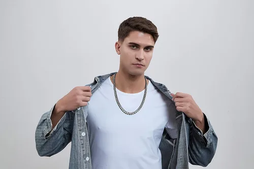 Vista 39 de YAMI Cadena de eslabones cubanos para hombre, azul/negro/oro de 14 quilates, acero inoxidable de 0.394-0.472 in de grosor, collar de cadena