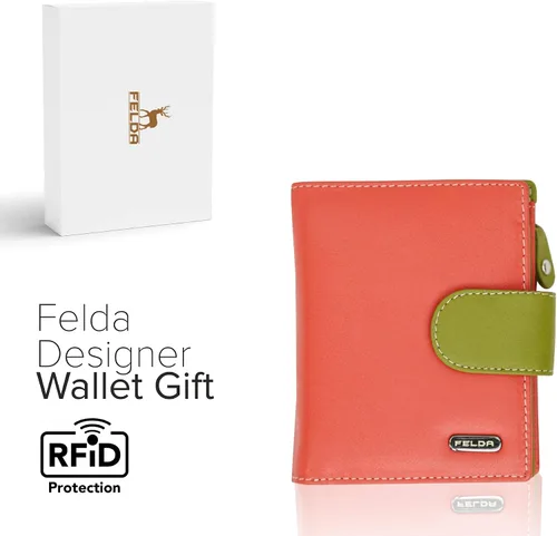 Vista 6 de Cartera de piel auténtica RFID para mujer multicolor 10 ranuras para tarjetas