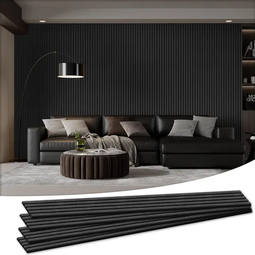 Vista 16 de Paquete de 4 paneles acústicos de pared de 105.9 x 12.6 x 0.8 pulgadas, absorbentes de sonido, paneles de pared de listones de madera para Teca