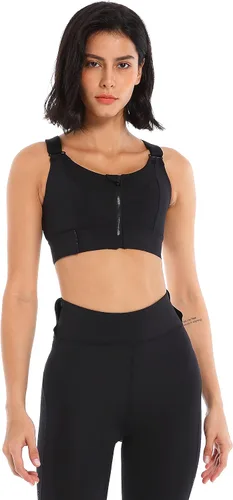 Vista 4 de Sujetador deportivo de yoga sexy con velcro y cremallera acolchada con tirantes, sujetador deportivo de alto apoyo para correr