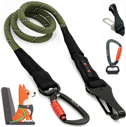 Vista 9 de Cinturón de seguridad para perro Cinturón de seguridad universal para automóvil para mascotas con cuerda de escalada reflectante, mosquetón