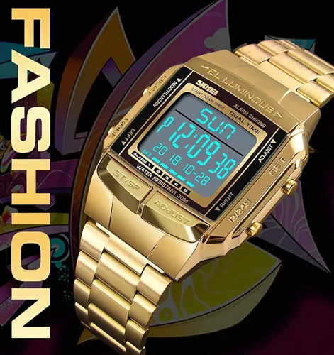 Vista 5 de Reloj digital para hombre, con alarma, cronómetro, reloj de negocios, cuadrado, impermeable, para hombre