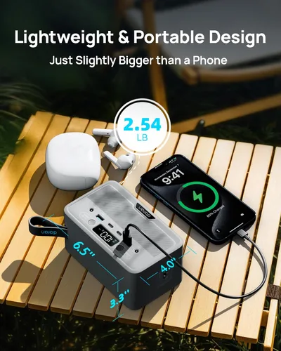 Vista 4 de Estación de energía portátil LiFePO4 de 28,000 mAh, batería de 100 W (pico de 200 W) banco de energía solar, cargador portátil pequeño generador