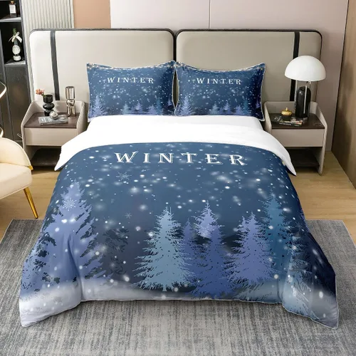 Vista 11 de Funda de edredón de árbol de Navidad 100% algodón natural, juego de ropa de cama de copos de nieve de Navidad para niños y niñas, funda de edredón