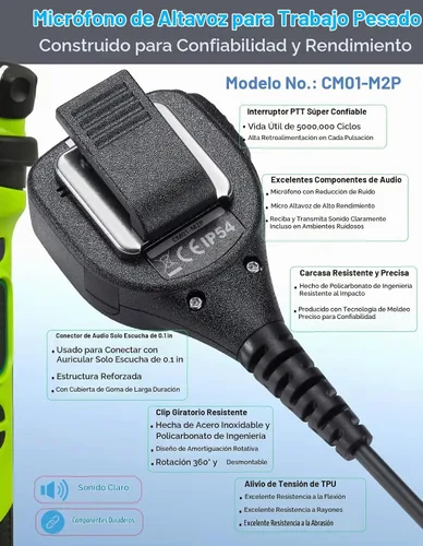 Vista 4 de commountain Micrófono de altavoz para radios Motorola R2, CP100D, CP200D Negro