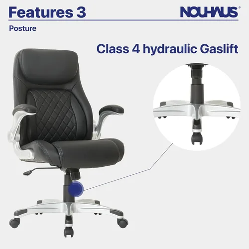 Vista 9 de Nouhaus +Posture Silla ergonómica de oficina de cuero PU. Soporte lumbar Click5 con apoyabrazos FlipAdjust. Silla ejecutiva moderna y silla de Negro