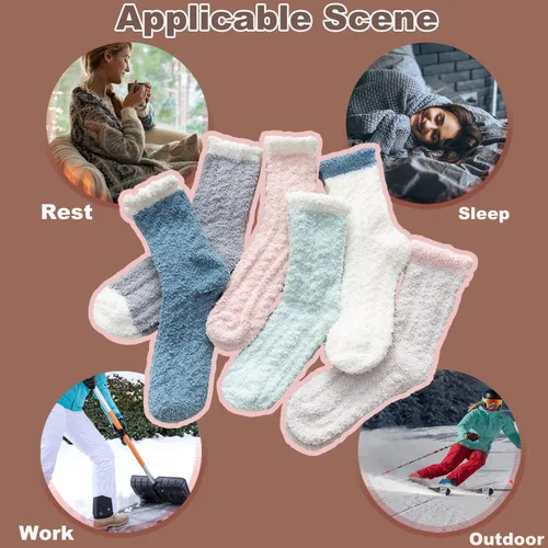 Vista 7 de ENASGLOO 6 pares de calcetines mullidas de microfibra para mujer, calcetines mullidas para dormir en invierno