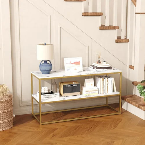 Vista 8 de Function Home Soporte de TV para televisores de hasta 50 pulgadas, centro de entretenimiento de 2 niveles, mueble de TV moderno con parte superior