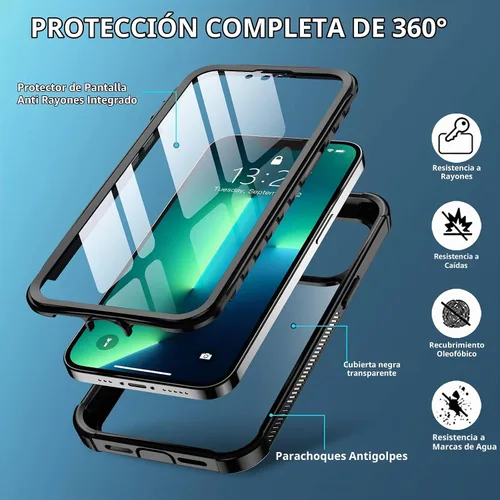 Vista 3 de Red2Fire Diseñado para iPhone 13 Pro Max, con protector de pantalla integrado de 360 ° cubierta protectora de cuerpo completo, resistente, ligera