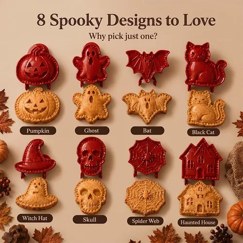 Vista 3 de Juego de moldes para tartas de mano de Halloween, suministros reutilizables E-4 piezas