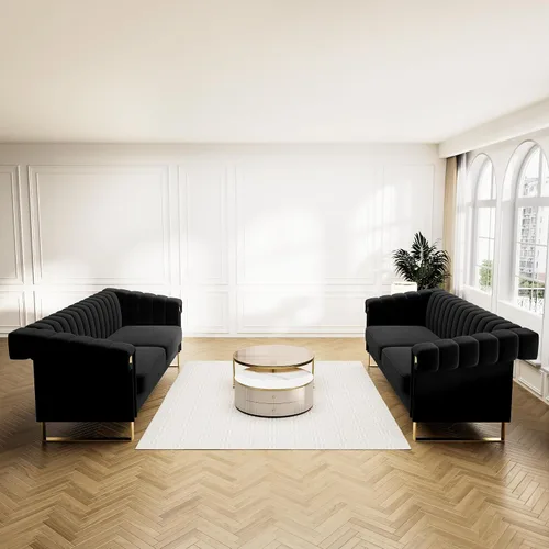 Vista 6 de Sofás de terciopelo de 83 pulgadas para sala de estar, cómodos sofás tapizados de 3 plazas para apartamento moderno para espacios pequeños (negro)