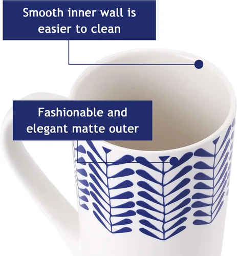 Vista 5 de YouPeng Juego de tazas de café grandes, tazas de cerámica con asa grande, taza de café alta para hombres o mujeres con patrón pintado a mano azul