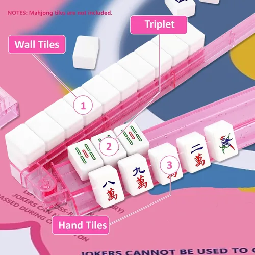 Vista 6 de American Mahjong Mat and Racks Set Mahjong Mat con 4 empujadores Clolors Rosa