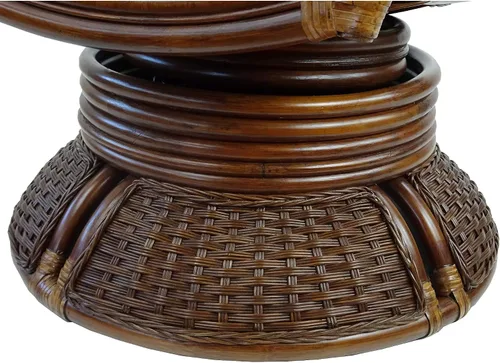 Vista 7 de Sillón mecedor giratorio Alexa color nogal oscuro, mimbre de ratán natural, diseño hecho a mano con cojín