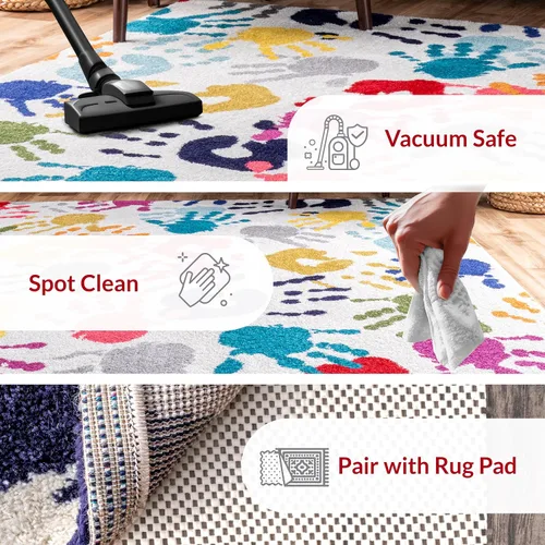 Vista 3 de nuLOOM Pinkie Handprint - Alfombra infantil de 10 x 14 pulgadas, multicolor