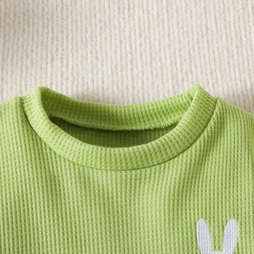 Vista 3 de Wrrkayly Traje de manga corta para bebé, niño y niña, San PatricioPascua, traje de conejito de manga corta, camiseta de pantalones cortos, ropa de 3