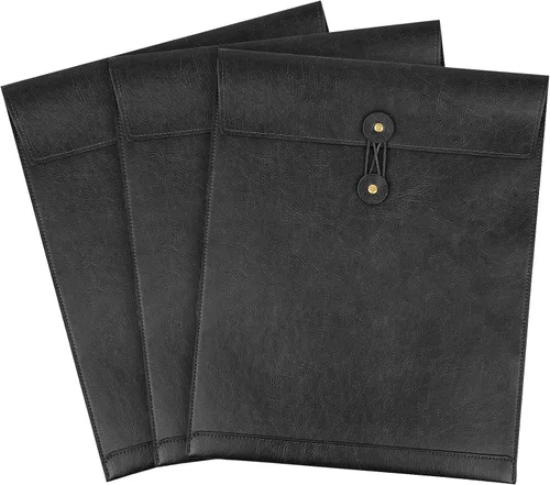 Vista 22 de Carpeta de Archivos de Cuero PU Negro, Organizador de Archivos con Cierre de Presión, Carpeta de Documentos Importantes, Organizador de Documentos