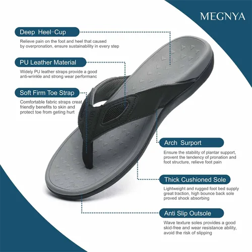 Vista 7 de MEGNYA Sandalias ortopédicas para hombre para fascitis plantar, sandalias atléticas con soporte para el arco, cómodas pantuflas para caminar