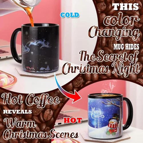 Vista 3 de Taza mágica que cambia de color de 12 onzas, taza de café navideña con caja de regalo para mujeres, hombres y niños