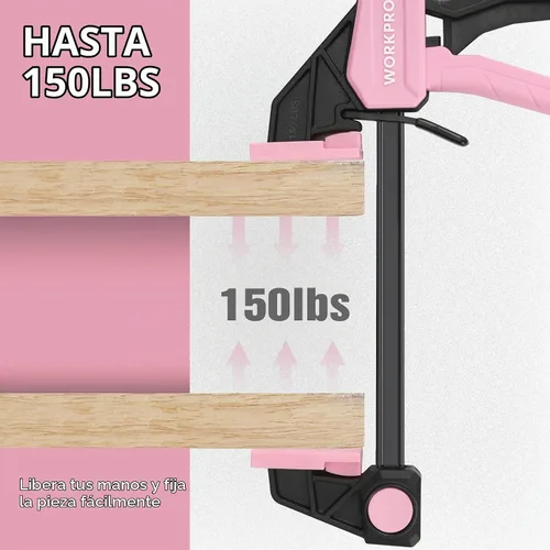 Vista 4 de WORKPRO Abrazaderas de Mini Barra para Carpintería, 6" (2) y 4-1/2" (2), Abrazadera/Separador de Una Mano de 4 Piezas, Abrazadera F de Cambio Rápido