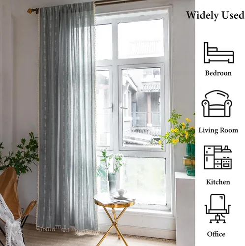 Vista 6 de Cortinas de lino de granja estilo bohemio Aveboll de 63" 84" 96" pulgadas de largo, juego de 2 paneles, cortinas modernas y rurales con bordado