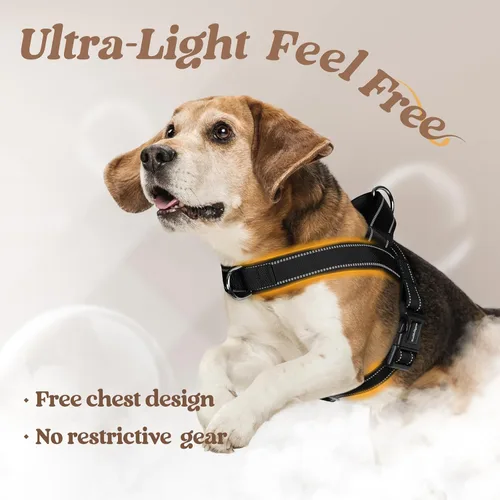 Vista 5 de rabbitgoo Arnés para perro sin tirones, ajuste rápido para perros de tamaño mediano con mango acolchado suave, chaleco reflectante ajustable