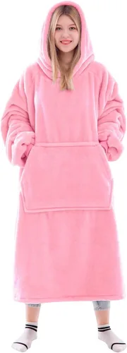 Vista 28 de Waitu - Sudadera tipo manta, para regalar a hombre o mujer, muy cálida y acogedora, gigantesca, con capucha, de gruesa franela, con mangas y un Negro