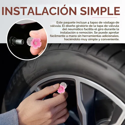 Vista 5 de 4 piezas de tapas de vástago de válvula brillantes, lindas válvulas de rueda de automóvil con flores de Sakura, atractivas cubiertas de aire