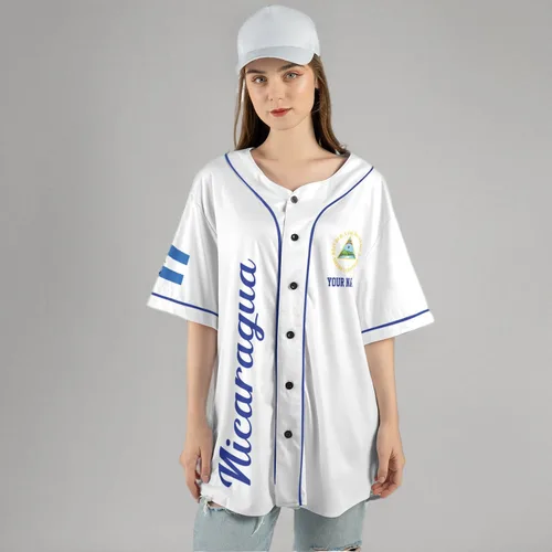 Vista 7 de Camiseta de béisbol de Nicaragua personalizada, camiseta de béisbol de Nicaragua personalizada para hombres y mujeres, camisas nicaragüenses