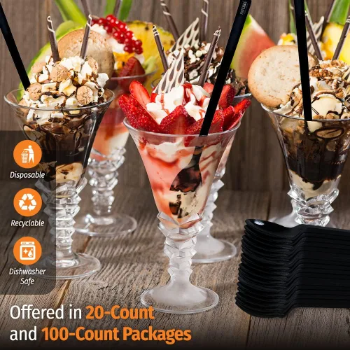 Vista 3 de Cucharas largas de plástico – 9 pulgadas – Cuchara de mango largo resistente para agitar, cucharas de café negro – Espresso, cuchara de té helado