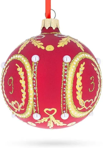 Vista 6 de 1893 Cáucaso Royal Egg - Bola de cristal soplado rojo adorno de Navidad 3.25 pulgadas