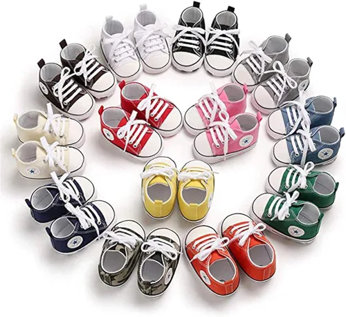 Vista 6 de Zapatos de bebé, para niñas o niños, suaves, suela antideslizante, para recién nacidos y primeros pasos, de estrella, tenis caña alta de lona