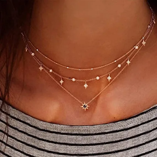 Vista 2 de Collar dorado con estrella solar para mujer, collares de moda para mujeres hermosas, Metal