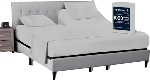 Vista 10 de SGI bedding Sábana Queen de 28" con Parte Superior Dividida Flex Head, 100% Algodón Egipcio, Cuenta de Hilos 1000, Sábana Superior Flex para Cama