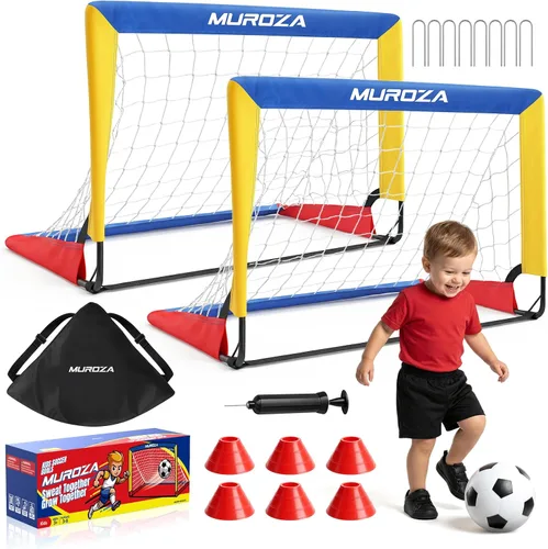 Vista 10 de Portería de fútbol para niños, juego de 2 unidades de red de fútbol portátil de 2 x 1.5 pies con pelota, conos, equipo de entrenamiento completo