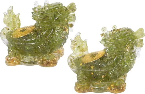 Vista 12 de SUNYIK Paquete de 2 estatuas de tortuga de dragón de cristal de resina, piedra curativa de tortuga de dragón Feng Shui, decoración para el hogar