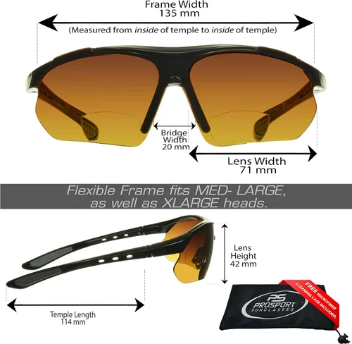 Vista 2 de proSPORT BIFOCAL - Lentes de sol para hombres y mujeres, bloqueo de luz azul, lente ámbar HD, semisin montura envolvente, conducción de golf