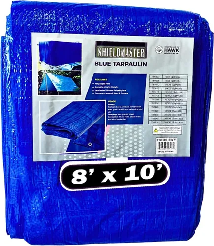 Vista 12 de SHIELDMASTER Cubierta de lona de polietileno azul de 5 x 7 pies 5 mil de grosor Lona 100% impermeable, resistente a los rayos UV, a prueba