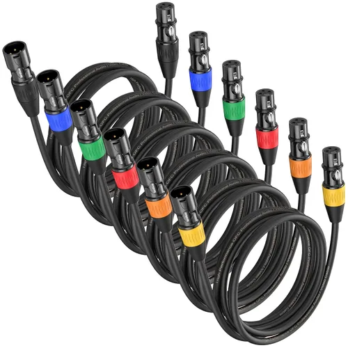 Vista 12 de Cables XLR de 3 pies, 4 unidades, cables de micrófono macho a hembra, 3 pines, conectores codificados por color chapado en oro para micrófonos
