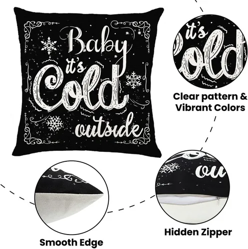 Vista 3 de Vellibring - Fundas de almohada de Navidad - 45.7 x 45.7 cm, diseño de copo de nieve, muñeco de nieve, árbol, decoraciones de Navidad, funda
